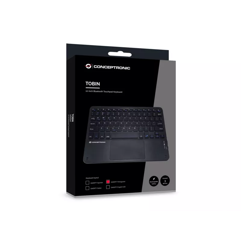 Conceptronic TOBIN01BPT 10 tuuman Bluetooth-kosketuslevynäppäimistö, QWERTY portugali