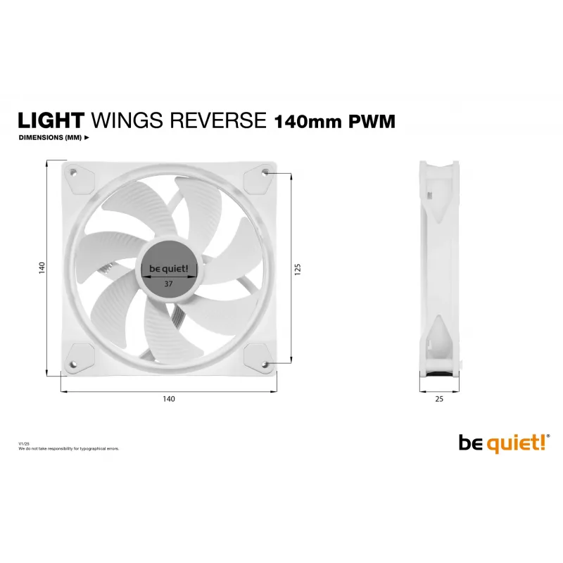 be quiet Light Wings 140 mm PWM Reverse White -tietokonekotelon tuuletin 14 cm, 1 kpl