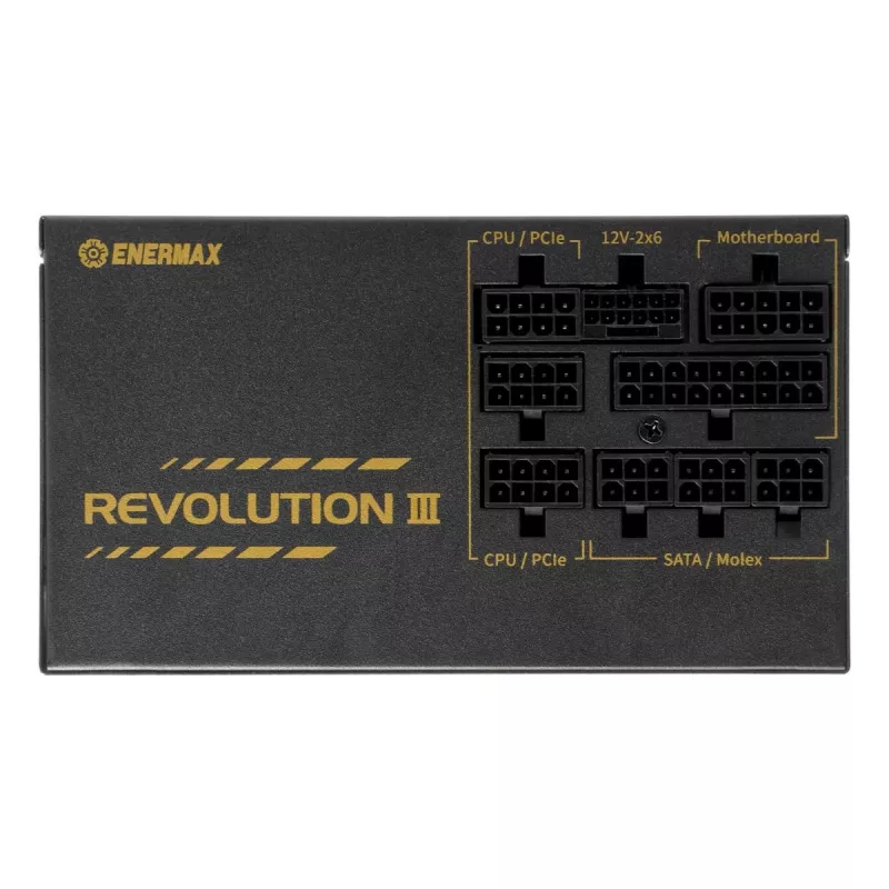 Enermax Revolution III ERV750G-AHG-MAC tietokoneen virtalähde, 750 W, 80 Plus Gold, täysmodulaarinen, ATX, 12-nastainen High Power GPU -liitin, musta