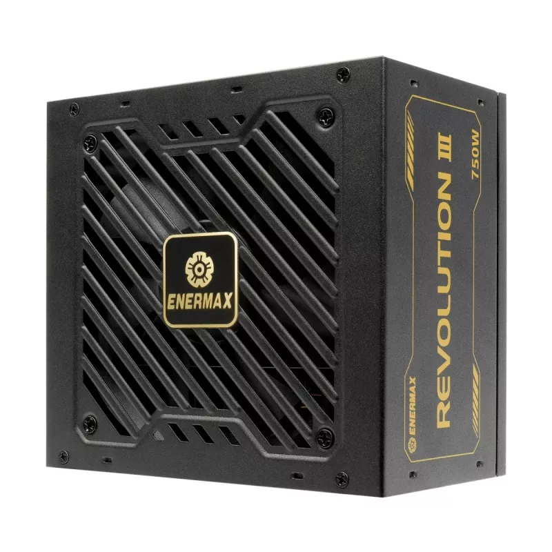 Enermax Revolution III ERV750G-AHG-MAC tietokoneen virtalähde, 750 W, 80 Plus Gold, täysmodulaarinen, ATX, 12-nastainen High Power GPU -liitin, musta
