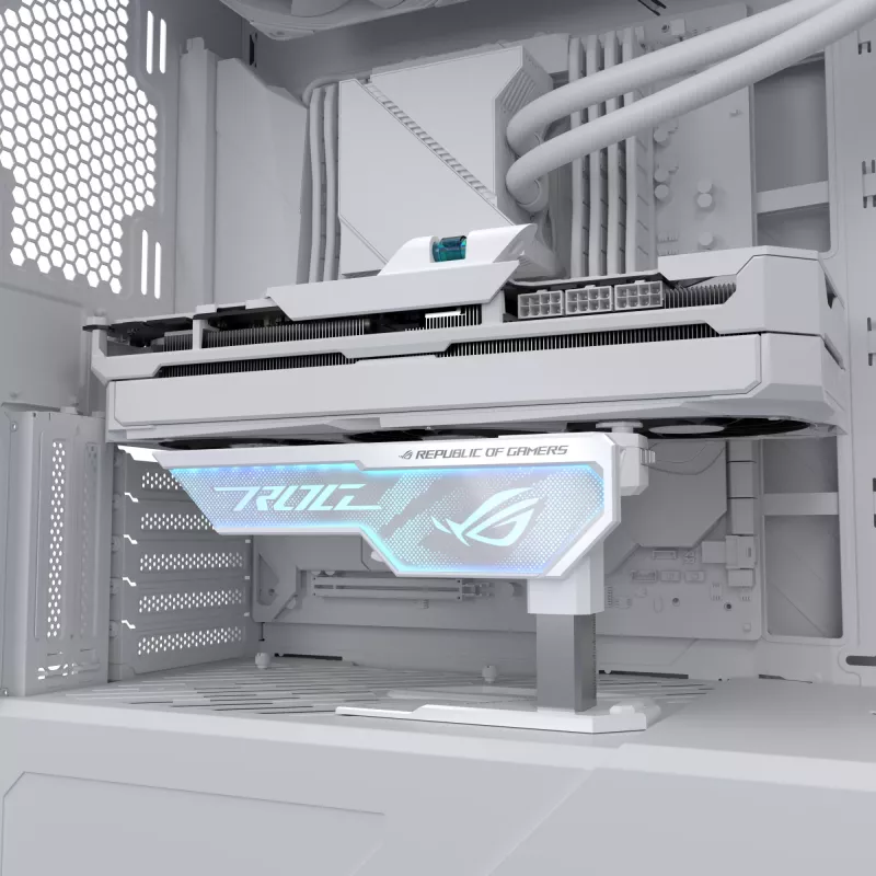 Näytönohjaintuki ASUS ROG Herculx Universal valkoinen – 0,5 m pituus, tukee 1 GPU:ta, monivärinen valaistus