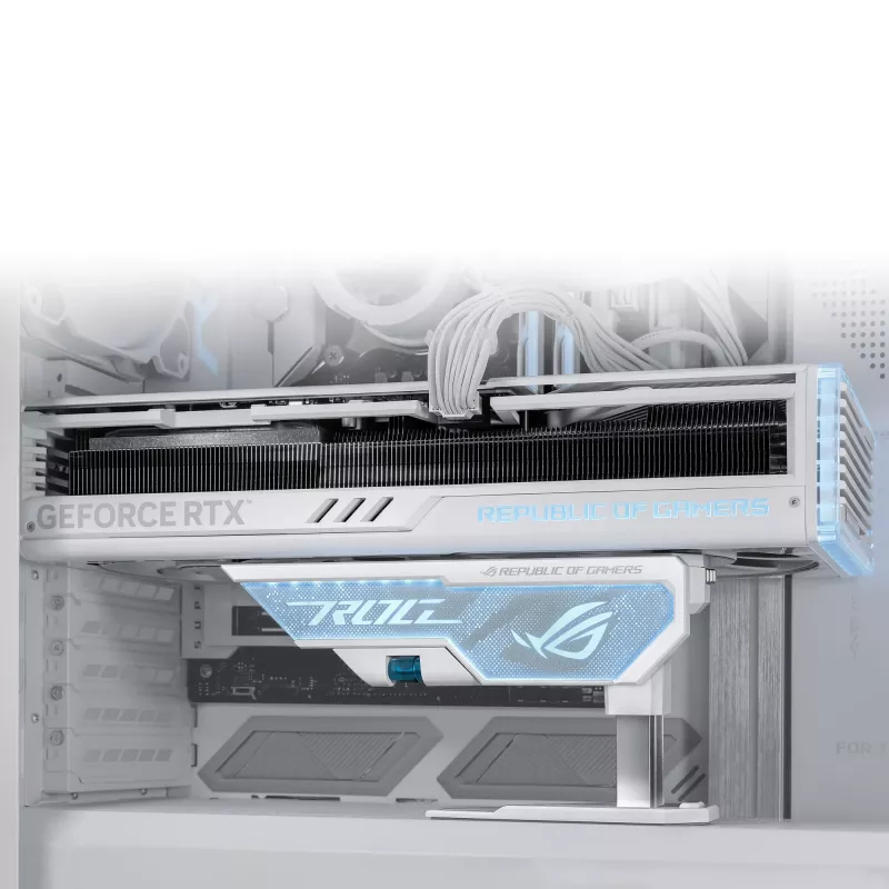 Näytönohjaintuki ASUS ROG Herculx Universal valkoinen – 0,5 m pituus, tukee 1 GPU:ta, monivärinen valaistus