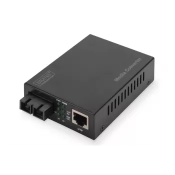 DIGITUS -mediakonvertteri, multimode 10/100/1000Base-T -> 1000Base-SX, sis. virtalähteen, SC-liitin, jopa 0,5 km