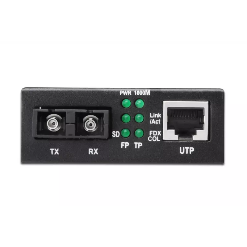 DIGITUS DN-82120-1 Gigabit-mediamuunnin, monimuoto, 10/100/1000Base-T:stä 1000Base-SX:ksi, RJ45 / SC, 850 nm, enintään 0,5 km