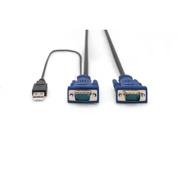 DIGITUS KVM-kaapelisarja, VGA, PS/2-hiiri, PS/2-näppäimistö, USB HD DB15/M, 2xMiniDIN6/M, USB Type-A/M – HD DB15/M musta, 1,8 m
