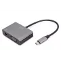 DIGITUS USB-C - mini DP + VGA -sovitin, 20 cm 4K/30Hz, hopea, alumiinikotelo
