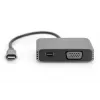 DIGITUS USB-C - mini DP + VGA -sovitin, 20 cm 4K/30Hz, hopea, alumiinikotelo