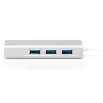 DIGITUS 3-porttinen USB 3.0 Type-C -keskitin Gigabit Ethernetillä 3x USB A/uros, 1x USB C/uros, 1x RJ45 LAN