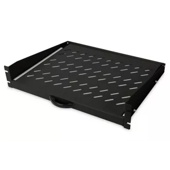 DIGITUS 2U ulosvedettävä hylly kiinteään asennukseen, 88x483x352 mm, enintään 30 kg, harmaa (RAL 7035)