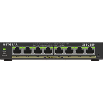 NETGEAR 8-porttinen Gigabit Ethernet PoE+ Plus -kytkin (GS308EP) Managed L2/L3 Gigabit Ethernet (10/100/1000) Power over Ethernet (PoE) musta