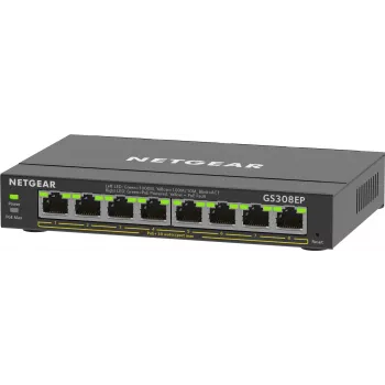NETGEAR 8-porttinen Gigabit Ethernet PoE+ Plus -kytkin (GS308EP) Managed L2/L3 Gigabit Ethernet (10/100/1000) Power over Ethernet (PoE) musta