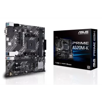 Emolevy ASUS PRIME A520M-K, AMD A520 piirisarja, kanta AM4, micro ATX, 2x DDR4, 64 GB, 1x M.2, 4x SATA III, HDMI 2.1