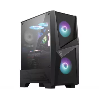 MSI MAG FORGE 100R Mid Tower -pelikotelo, ATX/mATX/Mini-ITX, karkaistu lasi, 2 x 120 mm ARGB-tuuletinta, musta