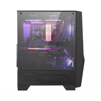 MSI MAG FORGE 100R Mid Tower -pelikotelo, ATX/mATX/Mini-ITX, karkaistu lasi, 2 x 120 mm ARGB-tuuletinta, musta