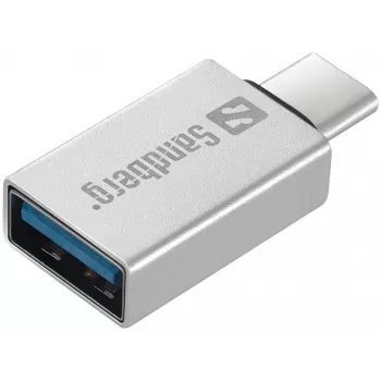 Sandberg USB-C - USB 3.0 -dongle, USB 3.2 Gen 1 (3.1 Gen 1) Type-C, USB 3.2 Gen 1 (3.1 Gen 1) Type-A, Hopea, Alumiini, 5 g, 80 mm
