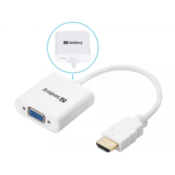 Sandberg HDMI-VGA-muunnin, VGA (D-Sub), HDMI tyyppi A (Standardi), Uros, Naaras, Valkoinen, RoHS