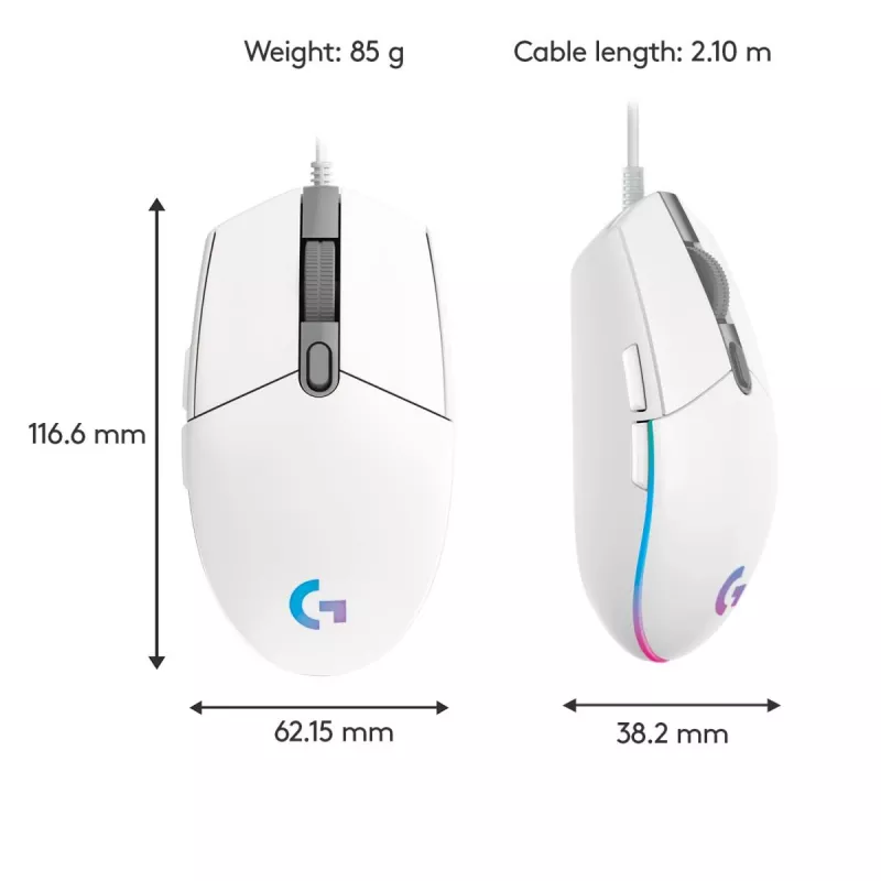 LOGITECH G203 Lightsync -pelihiiri USB valkoinen