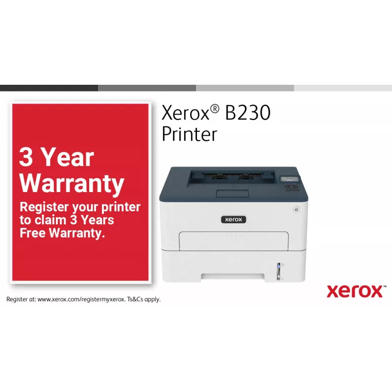 Xerox B230 A4 34ppm langaton duplex-tulostin PCL5e/6 2 paperilokeroa yhteensä 251 arkkia