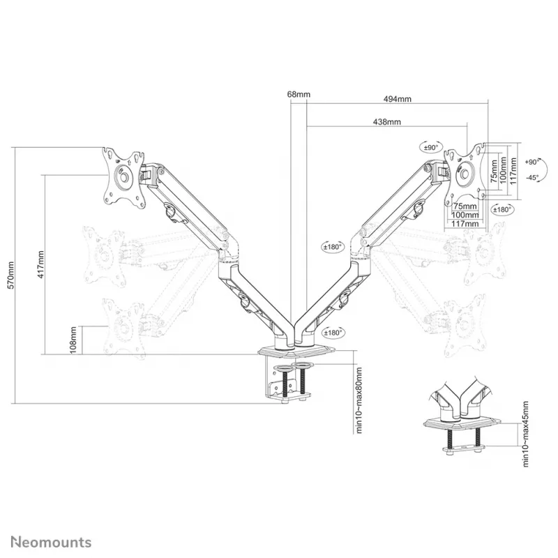 Neomounts FPMA-D650D musta näyttöteline 17-27