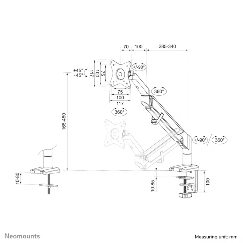 Neomounts DS70-810BL1 näyttövarsi 17-32