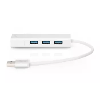 DIGITUS USB 3.0, 3-porttinen keskitin & Gigabit-LAN-sovitin 3xUSB A/F, 1xUSB A/M, 1xRJ45 LAN tukee Windows ja Mac OS