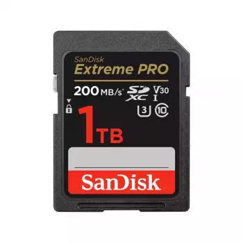 SDXC-flash-muistikortti SANDISK Extreme PRO 1TB UHS-I U3 V30 luokka 10, jopa 200 MB/s luku, 140 MB/s kirjoitus, iskunkestävä, musta