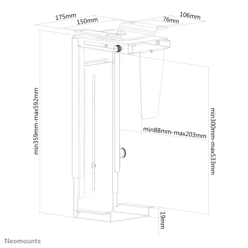 Neomounts NM-CPU100 musta CPU-teline – kääntyvä – max. 10 kg – universaali