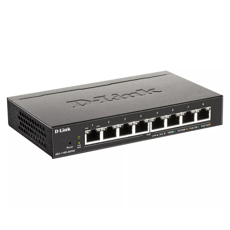 D-Link DGS-1100-08PV2 hallittava L2/L3 Gigabit Ethernet (10/100/1000) Power over Ethernet (PoE) musta