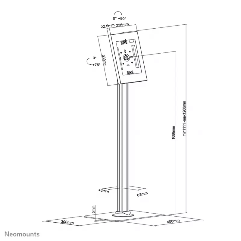 Neomounts FL15-650WH1 tablettilattiateline 9,7-11 tuuman – lukittava