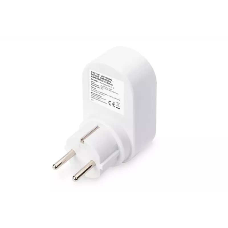 DIGITUS verkkolaite 2 USB-liitännällä 250V, 50 Hz, USB: 5V, 2,1A, valkoinen / harmaa