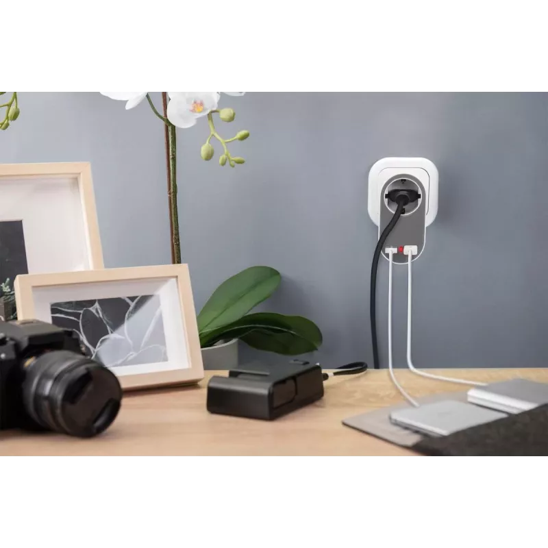 DIGITUS verkkolaite 2 USB-liitännällä 250V, 50 Hz, USB: 5V, 2,1A, valkoinen / harmaa