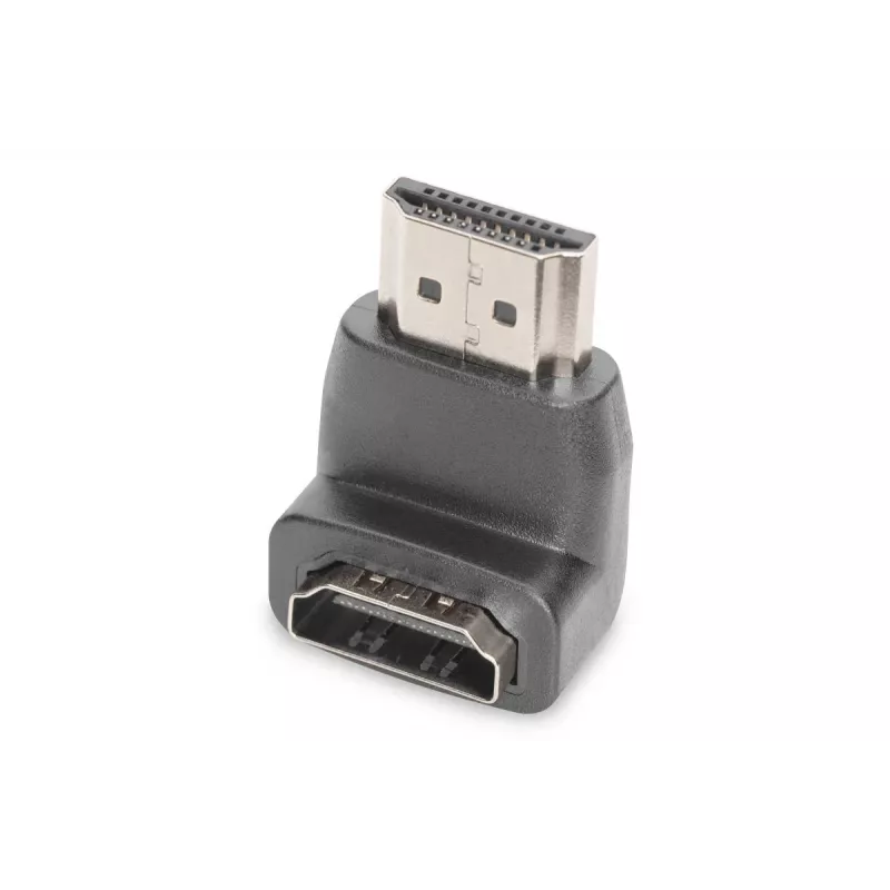 DIGITUS HDMI-sovitin, tyyppi A, 90° kulma M/F, Ultra HD 60p, musta kulta