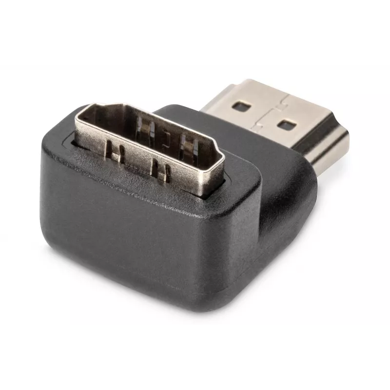 DIGITUS HDMI-sovitin, tyyppi A, 90° kulma M/F, Ultra HD 60p, musta kulta