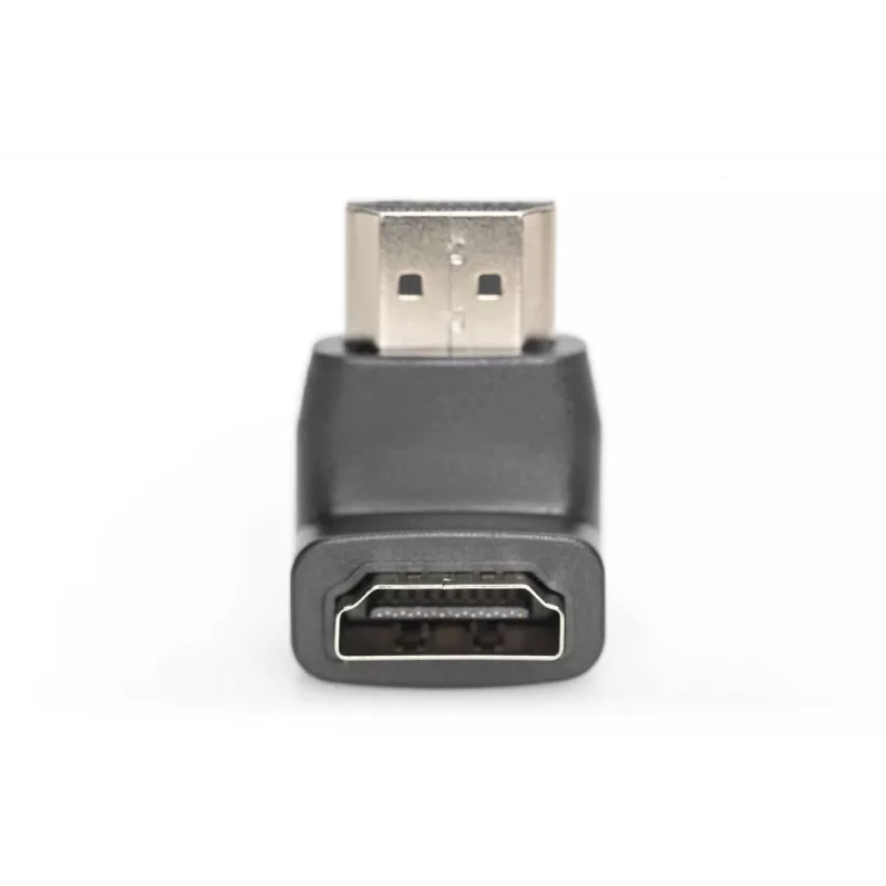 DIGITUS HDMI-sovitin, tyyppi A, 90° kulma M/F, Ultra HD 60p, musta kulta