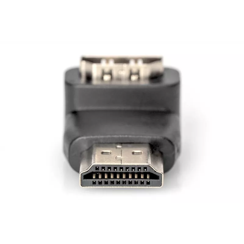 DIGITUS HDMI-sovitin, tyyppi A, 90° kulma M/F, Ultra HD 60p, musta kulta