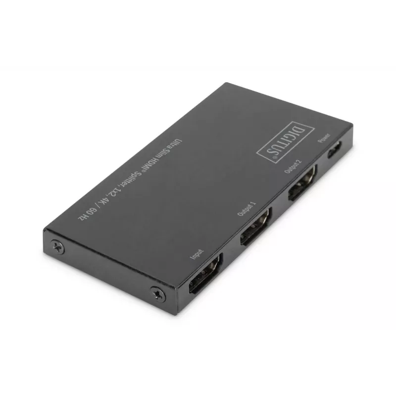 DIGITUS Ultra ohut HDMI-jakaja, 1x2, 4K/60Hz HDR, HDCP 2.2, 18 Gbps, Micro-USB-virtalähde