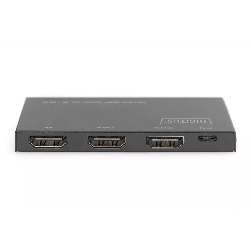 DIGITUS Ultra ohut HDMI-jakaja, 1x2, 4K/60Hz HDR, HDCP 2.2, 18 Gbps, Micro-USB-virtalähde