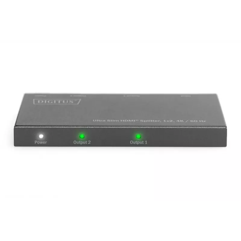 DIGITUS Ultra ohut HDMI-jakaja, 1x2, 4K/60Hz HDR, HDCP 2.2, 18 Gbps, Micro-USB-virtalähde