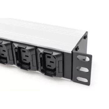 DIGITUS 1U alumiininen PDU telakointiin 8x C13 2x C19 16A 230VAC 50/60Hz IEC C20 pistoke