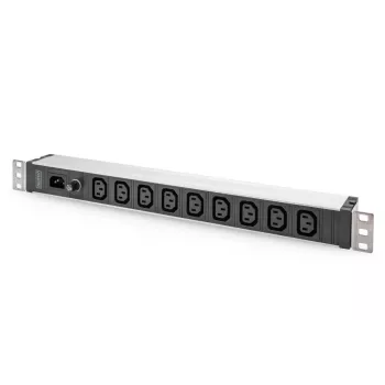 DIGITUS 1U alumiininen PDU telakointiin 9x C13 10A 230VAC 50/60Hz IEC C14 tulo 10A sulake