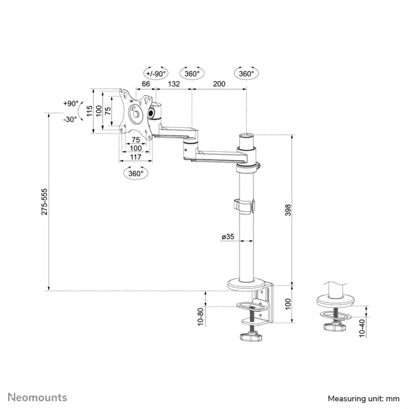 Neomounts DS60-425BL1 näyttövarsi 17-27