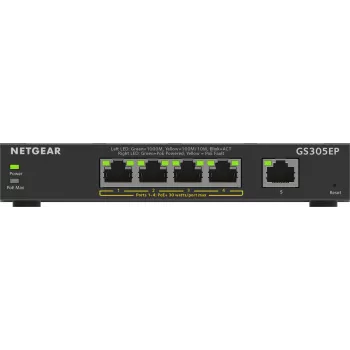 NETGEAR 5-porttinen Gigabit Ethernet PoE+ Plus -kytkin (GS305EP) Managed L2/L3 Gigabit Ethernet (10/100/1000) Power over Ethernet (PoE) musta
