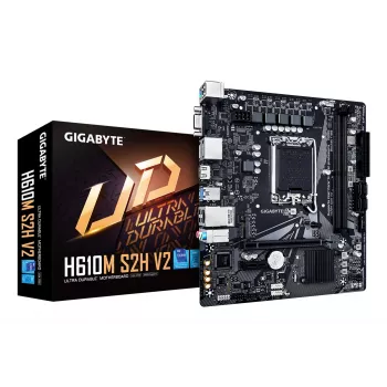 GIGABYTE H610M S2H V2 emolevy - tukee Intel Core 14. sukupolven suorittimia, 4+1+1 hybridivaihe digitaalinen VRM, jopa 5600MHz DDR5, 1xPCIe 3.0 M.2, GbE LAN, USB 3.2 Gen 1