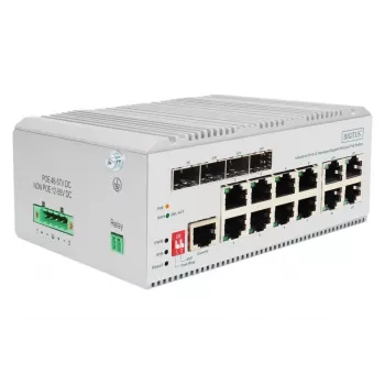 DIGITUS Gigabit Ethernet verkkokytkin PoE - 8 porttia teollisuus, L2 hallittava, 4 SFP uplink