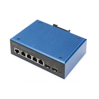 DIGITUS teollisuus 4+2-porttinen L2 hallittava Gigabit Ethernet -kytkin 4xGE RJ45 + 2 SFP -porttia
