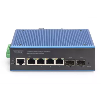 DIGITUS teollisuus 4+2-porttinen L2 hallittava Gigabit Ethernet -kytkin 4xGE RJ45 + 2 SFP -porttia