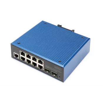 DIGITUS teollisuus 8+2-porttinen L2 hallittava Gigabit Ethernet -kytkin 8x GE RJ45 + 2 SFP -porttia