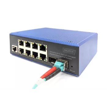 DIGITUS teollisuus 8+2-porttinen Gigabit L2 hallittava Ethernet POE -kytkin 8xGE RJ45 + 2 SFP -porttia IEEE802.3at (30W)