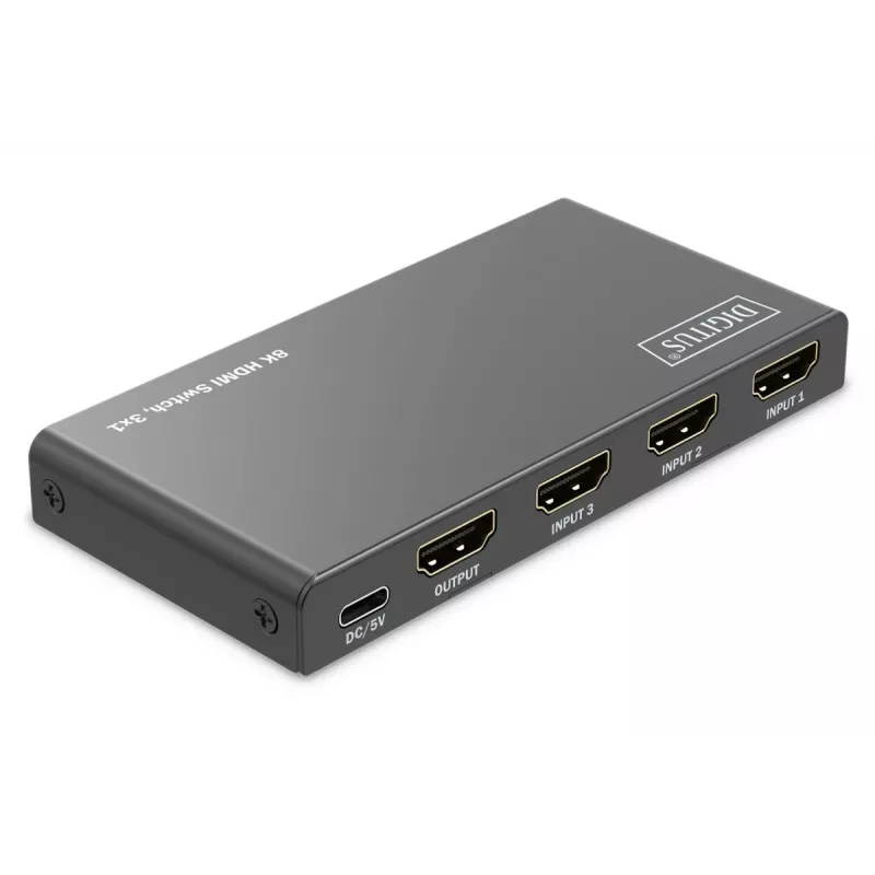 DIGITUS 3x1 HDMI-kytkin. 8K/60Hz (4:4:4). HDR. HDCP 2.3