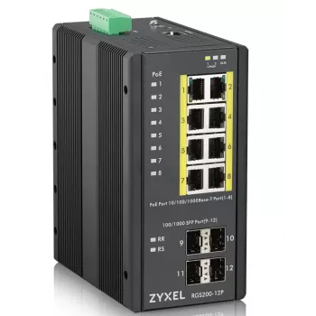 Zyxel RGS200-12P hallittava L2 Gigabit Ethernet (10/100/1000) Power over Ethernet (PoE) musta
